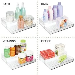 Plastic Kitchen Food Storage Organizer Shelves, Spice Rack Holder For Cabinet, Cupboard, Countertop, Pantry - Holds Jars, Baking Supplies, Canned Food - 2 Levels - 4 Pack - Clear -KitchenAid Shop 513z0vs5RdL