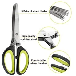 Herb Scissors Crinkle Cutter - Master Culinary Multipurpose Cutting Shears With Stainless Steel 5 Blades, Herb Stripper, Safety Cover And Cleaning Comb For Cutting (Green) -KitchenAid Shop 5144LsnSQPL
