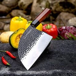 6.5 Inch Butcher Knife, 3 Layer 9CR18MOV Clad Steel W/octagon Handle Serbian Meat Cleaver Knife With Leather Knife Sheath -KitchenAid Shop 5146w68yx7L