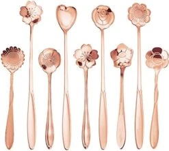 9 Pcs Flower Spoon Coffee Teaspoon Set, ESRISE Stainless Steel Tea Spoon Dessert Spoon, Cute Demitasse Scoop For Stirring Drink Mixing Milkshake Jam (Multi) -KitchenAid Shop 5147bk6HEL. AC
