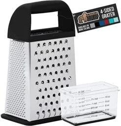 Stainless Steel Box Grater, 4-Sided XL Cheese And Spice Graters With Handle, Slice, Shred, Grate Vegetables, Ginger, Potatoes, Handheld Food Shredder, Zester, Includes Container, Black -KitchenAid Shop 514APfuSzIL. AC