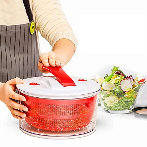 HEIMP Dryer Manual Salad Spinner, Home Salad Mixer, Vegetable Fruit And Lettuce Spinner Drain Quickly With Bowl, Colander & Built-in Draining System Kitchen Slicer 6 HEIMP Dryer Manual Salad Spinner, Home Salad Mixer, Vegetable Fruit And Lettuce Spinner Drain Quickly With Bowl, Colander & Built-in Draining System Kitchen Slicer - Image 4