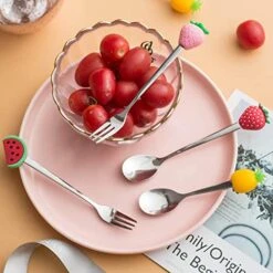 Creative Fruit Shaped Coffee Spoons/Forks, Stainless Steel Stirring Spoon Cocktail Fork For Fruit Dessert Appetizer Ice Cream(Red Strawberry Spoon) -KitchenAid Shop 514DEJgXU6L