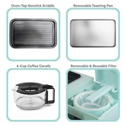 Americana 2 Slice, 9.5" Griddle With Glass Lid 3-in-1 Breakfast Center Station, 4-Cup Coffeemaker, Toaster Oven With 15-Min Timer, Heat Selector Mode, Blue, (EBK8810BL) -KitchenAid Shop 514IqvtM7NL