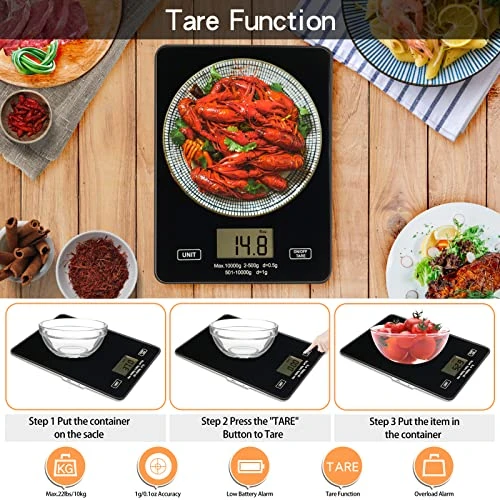 Kitchen Scale Digital Food Scale 10kg/22lb-USB Charging With Waterproof Tempered Glass Platform,for Weight Loss Cooking And Coffee With LCD Display High Accuracy (Black) 6 Kitchen Scale Digital Food Scale 10kg/22lb-USB Charging With Waterproof Tempered Glass Platform,for Weight Loss Cooking And Coffee With LCD Display High Accuracy (Black) - Image 4