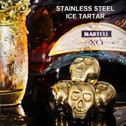 Bullet Whiskey Stones Steel Ice Cubes, Stainless Steel Skull Ice Cube Wine Beer Ice Cooler, Kitchen Drink Tools Gadgets (Golden Gift Box A) -KitchenAid Shop 514WCUDLNCL