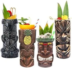 Tiki Mugs Cocktail Set Of 8 - Ceramic Tiki Mugs Hawaiian Party Cute Exotic Cocktail Glasses Hawaiian Tiki Mug - TKSET0080 (8pcs) -KitchenAid Shop 514YypkuUDL