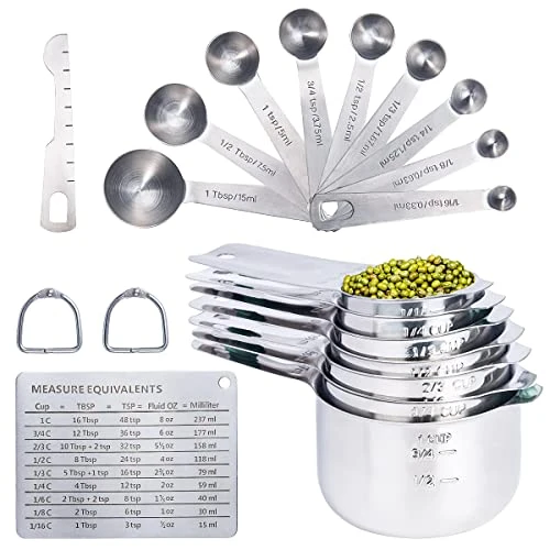 20PCS Measuring Cups And Measuring Spoons Set, Food-Grade Stainless Steel Measure Cup Set For Cooking Baking Measurement, Including 7 Cups, 9 Spoons, Level, Magnetic Chart, Stackable Measuring Set 3 20PCS Measuring Cups And Measuring Spoons Set, Food-Grade Stainless Steel Measure Cup Set For Cooking Baking Measurement, Including 7 Cups, 9 Spoons, Level, Magnetic Chart, Stackable Measuring Set