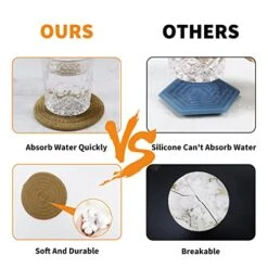 Coasters For Drinks With Holder, 6pcs Vintage Woven Coasters For Coffee Table, Water Absorbent Coaster Set, Handmade Braided Fabric Coasters, Home Decor Gifts (Brown) -KitchenAid Shop 514lGH8s54L