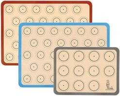 Baking Mat Macaron - Set Of 3 (2 Half Sheet Liners And 1 Quarter Sheet), Non Stick Silicon Cookie Oven Liner For Macaroons, Bake Pans, Pizza, Toaster, Cake And Bread Making (Red,Blue,Gray) -KitchenAid Shop 514t3hAVbOL. AC