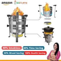 Biostove, Revolutionized Biomass Cooking Stove, Smokeless Stove/Chulha, Wood Or Paper Waste Burning Backpacking Stove For Outdoor Hiking Picnic BBQ (Gasification Chulha, Stainless Steel - EXL) -KitchenAid Shop 5151XYYyOPL