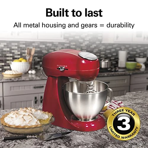 Hamilton Beach All-Metal 12-Speed Electric Stand Mixer, Tilt-Head, 4.5 Quarts, Pouring Shield, Red 5 Hamilton Beach All-Metal 12-Speed Electric Stand Mixer, Tilt-Head, 4.5 Quarts, Pouring Shield, Red - Image 3