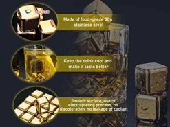16 PCS Stainless Steel Whiskey Golden Ice Cubes,Gold Stainless Steel Whiskey Stones,Gold Stainless Steel Ice Cubes,for Whiskey,Wine Chiller,Beer,Vodka,Liqueurs,Drinks Cooler Set(Gold) 11 16 PCS Stainless Steel Whiskey Golden Ice Cubes,Gold Stainless Steel Whiskey Stones,Gold Stainless Steel Ice Cubes,for Whiskey,Wine Chiller,Beer,Vodka,Liqueurs,Drinks Cooler Set(Gold) -KitchenAid Shop 5157n9Ri9hL