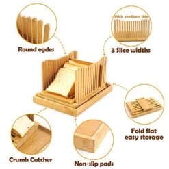 Kitchen Bamboo Bread Slicer, Adjustable Bread Cutting Guide, Foldable Bread Cutter For Homemade Bread, Bread Loaf Slicer With Crumb Catcher (12.5"×8.5"×7") -KitchenAid Shop 515DJqR5OaL