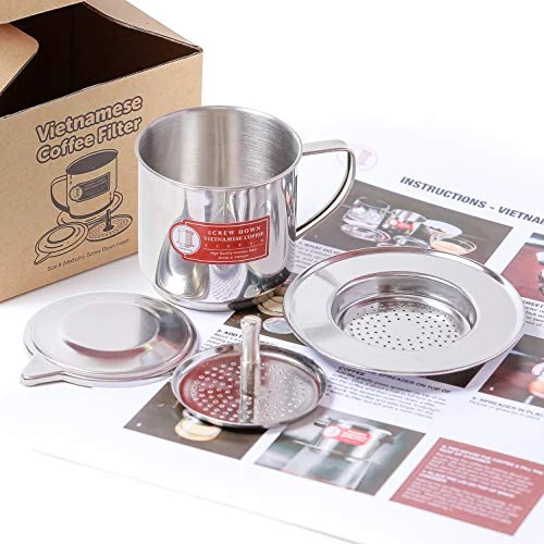 Vietnamese Coffee Filter Maker Press. Screw Down Phin Made In Vietnam. Authentic (1, Medium (8 Oz)) 3 Vietnamese Coffee Filter Maker Press. Screw Down Phin Made In Vietnam. Authentic (1, Medium (8 Oz))