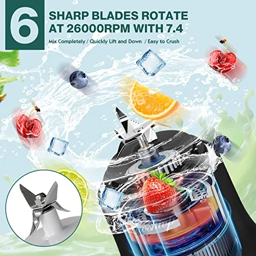 Portable Blender,22 Oz Mini Blender For Shakes And Smoothies,Personal Blender With Rechargeable USB,Fruit,Smoothie,Baby Food Mixing Machine Blender With 6 Blades ,for Home,Kitchen,Travel ,Sports (black) 4 Portable Blender,22 Oz Mini Blender For Shakes And Smoothies,Personal Blender With Rechargeable USB,Fruit,Smoothie,Baby Food Mixing Machine Blender With 6 Blades ,for Home,Kitchen,Travel ,Sports (black) - Image 2