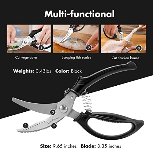 Poultry Shears, Heavy Duty Kitchen Shears With Anti-Slip Handle & Safety Lock, Poultry Scissors For Meat, Chicken, Bone, Poultry, Spring Loaded, Dishwasher Safe (Black) 5 Poultry Shears, Heavy Duty Kitchen Shears With Anti-Slip Handle & Safety Lock, Poultry Scissors For Meat, Chicken, Bone, Poultry, Spring Loaded, Dishwasher Safe (Black) - Image 3