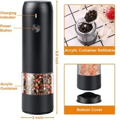 Electric Pepper Grinder Mill, USB Rechargeable Salt And Pepper Grinder With Ceramic Grind And LED Light, Adjustable Coarseness And Refillable Glass, No Battery Needed - Black -KitchenAid Shop 515Lb4TU7KL