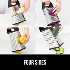 Stainless Steel Box Grater, 4-Sided XL Cheese And Spice Graters With Handle, Slice, Shred, Grate Vegetables, Ginger, Potatoes, Handheld Food Shredder, Zester, Includes Container, Black -KitchenAid Shop 515NulCpAfL