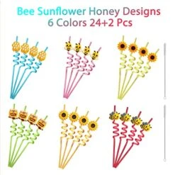 24 Bee Party Favors Bee Sunflower Honey Drinking Straws Goodie Gifts For Kids Birthday Party Supplies With 2 PCS Cleaning Brushes -KitchenAid Shop 515PwaAmN4L