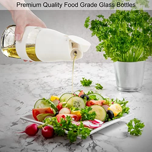 17oz Glass Olive Oil Dispenser, Oil And Vinegar Dispenser Set With Stainless Steel Pourers, Weighted Pourer, Drip Free Spout Oil Dispenser Bottle For Kitchen(White + Grey) 4 17oz Glass Olive Oil Dispenser, Oil And Vinegar Dispenser Set With Stainless Steel Pourers, Weighted Pourer, Drip Free Spout Oil Dispenser Bottle For Kitchen(White + Grey) - Image 2