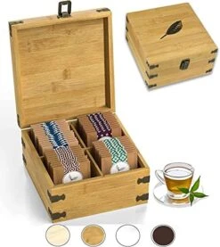 Large Wooden Tea Organizer Box, Big 14" Bamboo Storage Chest | 8-Compartment Tall, Adjustable Shelves | 100% Handmade Craft Eco-Friendly Natural Décor -KitchenAid Shop 515amIN1EEL. AC
