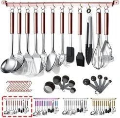 Kitchen Utensils Set 38 Pieces, Stainless Steel Cooking Utensils Set, Kitchen Gadgets Cookware, Kitchen Tool Set With Utensil Holder Rack And Hooks For Hanging Dishwasher Safe -KitchenAid Shop 515axaMo ZL. AC