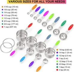 Measuring Cups & Spoons Set Of 16, Wildone Premium Stainless Steel Measuring Cups And Measuring Spoons With Colored Silicone Handle, Including 8 Nesting Cups, 8 Spoons, For Dry And Liquid Ingredient -KitchenAid Shop 515kuLRshsL