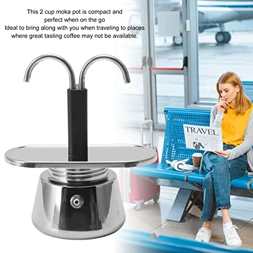 2 Cup Stovetop Espresso Maker, Moka Pot Coffee Maker Classic Italian Coffee Maker Espresso Maker Stovetop 2 Cup 100ML Double Head Stainless Steel, DIY Conduit Coffee Pot 4 2 Cup Stovetop Espresso Maker, Moka Pot Coffee Maker Classic Italian Coffee Maker Espresso Maker Stovetop 2 Cup 100ML Double Head Stainless Steel, DIY Conduit Coffee Pot - Image 2