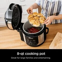 Ninja FD401 Foodi 12-in-1 Deluxe XL 8 Qt. Pressure Cooker & Air Fryer That Steams, Slow Cooks, Sears, Sautés, Dehydrates & More, With 5 Qt. Crisper Basket, Deluxe Reversible Rack & Recipe Book, Silver -KitchenAid Shop 515p9ixLhoL