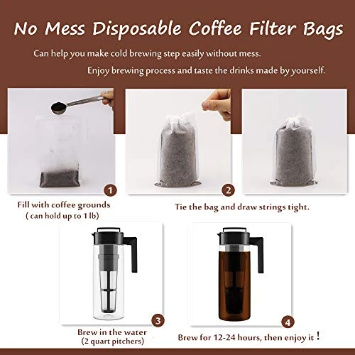 Isposable Cold Brew Coffee Filters - 100 Count Single Use Filter Sock Packs Durable Fine Mesh Brewing Bags For Concentrate, Iced Coffee Maker, French/Cold Press Kit, Tea In Mason Jar, 6'' X 10'' 4 Isposable Cold Brew Coffee Filters - 100 Count Single Use Filter Sock Packs Durable Fine Mesh Brewing Bags For Concentrate, Iced Coffee Maker, French/Cold Press Kit, Tea In Mason Jar, 6'' X 10'' - Image 2