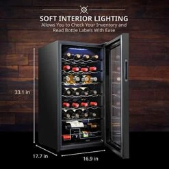 28 Bottle Compressor Wine Cooler Refrigerator W/Lock | Large Freestanding Wine Cellar For Red, White, Champagne Or Sparkling Wine | 41f-64f Digital Temperature Control Fridge Glass Door Black -KitchenAid Shop 51646zrQH5L