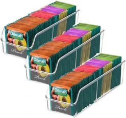 MaxGear Tea Bag Organizer Tea Bag Storage Tea Bag Holder Tea Box Clear Storage Bins For Sugar Packet, Coffee, Condiment, Spice Pouches In Kitchen, Cabinet, Countertop, Pantry, 10.4 X 3.5 X 3 Inch -KitchenAid Shop 516I01VOQML. AC