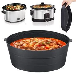 Ilicone Slow Cooker Liners, Reusable Cooking Liner Fit Crock-Pot 7-8 Quarts Slow Cooker, Foldable Leakproof Dishwasher Safe Cooker Liners For Oval 7 8QT CrockPot.