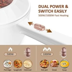 Bear 2L Electric Hot Pot, Non-Stick Saut Pan, 1000W Rapid Noodles Cooker For Steak, Egg, Fried Rice, Ramen, Oatmeal, Soup With Power Adiustable