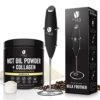 MCT Oil Powder With Collagen And Handheld Milk Frother Bundle – Vanilla Keto Energy Boost With Acacia - Stainless Steel And Black Frother For Easy Mixing And Foamier Lattes