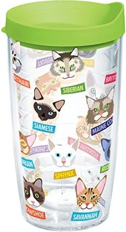 Tervis Flat Art - Cats Tumbler With Wrap And Lime Green Lid 16oz, Clear