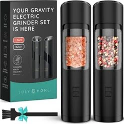 Gravity Electric Salt And Pepper Grinder Set, 2 Pack, Battery Operated, Adjustable Coarseness, One Hand Operation Electric Pepper Grinder With LED Light & Cleaning Brush (Packaging May Vary)