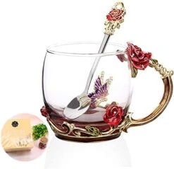 Ea Cup, Mother’s Day Gifts, Coffee Mug Cups, Lily Flower Glass Tea Cup, Unique Personalized Birthday Present Ideas For Women Grandma Mom Teachers Hot Beverages 13OZ Pink -KitchenAid Shop 516gObH i L. AC