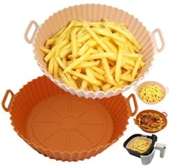 2 Pack Air Fryer Silicone Liners, 8 Inch Silicone Air Fryer Liners For 3 To 7Qt, Reusable Silicone Air Fryer Liners For Oven Microwave Accessories, No Need To Clean The Air Fryer (Pink+Brown)