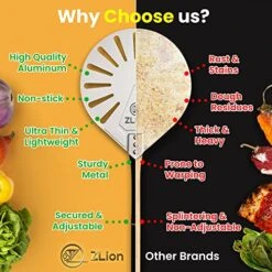 Pizza Turning Peel With Perforated Aluminum Blade, Easy To Use With Adjustable Handle Up To 47". Movable Hand Grip, Rotating Pizza Peel, Wooden Pizza Peel Alternative Pizza Accessories -KitchenAid Shop 516vQ4Tg9rL