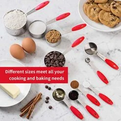 Measuring Spoons And Cups Set Of 10 Pieces, Stainless Steel Measuring Utensils With BPA-Free Silicone Grips, Metal Scale Tools For Kitchen Cooking Baking, Dishwasher-Safe, Red -KitchenAid Shop 5172j2Y1G6L