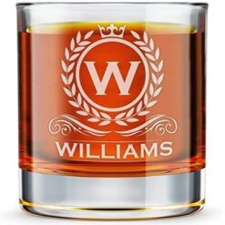 Personalized Whiskey Glass, Engraved Monogram Rocks Cocktail Glass, 10.25 Oz Custom Bourbon Gift For Men