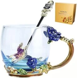 Tea Cup Coffee Mug Cups, Mother's Day Gifts, Creative Lily Flower Glass Tea Cup, Handmade Tea Mug, Unique Personalized Birthday Present Ideal For Women Friend Wedding Anniversary Birthday - 13OZ Pink -KitchenAid Shop 517HnXfC8OL. AC