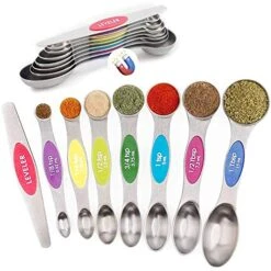 Appealing Culinary Dual Sided Set 8pcs Artistic Epicurean Stainless Steel Stackable Magnetic Measuring Spoons With Leveler Spoon You Positively Will Love! Safety Cookware Set - RAINBOW