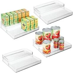Plastic Kitchen Food Storage Organizer Shelves, Spice Rack Holder For Cabinet, Cupboard, Countertop, Pantry - Holds Jars, Baking Supplies, Canned Food - 2 Levels - 4 Pack - Clear -KitchenAid Shop 517dfVsqr2L. AC
