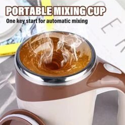 Magnetic Stirring Coffee Mug: 380 Ml Brown Rechargeable Stainless Steel Automatic Magnetic Stirring Cup, Portable Self Stirring Mug For Hot Chocolate, Tea, Milk, Home, Office, School, Kitchen -KitchenAid Shop 517q1zEUNcL