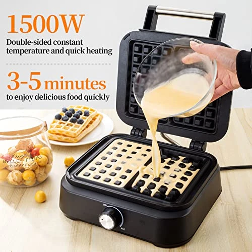 Aluminum Waffle Maker, 1500W Belgian Waffle Maker With Adjustable Temperature Control, Non-Stick Mini Waffle Easy Clean Up Waflera Electrica With Cool Touch Handle(Black) 4 Aluminum Waffle Maker, 1500W Belgian Waffle Maker With Adjustable Temperature Control, Non-Stick Mini Waffle Easy Clean Up Waflera Electrica With Cool Touch Handle(Black) - Image 2