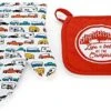 Camco Life Is Better At The Campsite Heat Resistant Oven Mitt And Pot Holder Set-Red With White Logo Design, Excellent For RV Kitchens, Camping And More (53260)