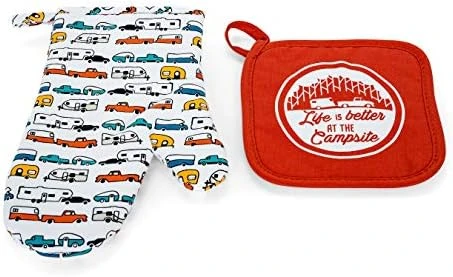Camco Life Is Better At The Campsite Heat Resistant Oven Mitt And Pot Holder Set-Red With White Logo Design, Excellent For RV Kitchens, Camping And More (53260) 3 Camco Life Is Better At The Campsite Heat Resistant Oven Mitt And Pot Holder Set-Red With White Logo Design, Excellent For RV Kitchens, Camping And More (53260)